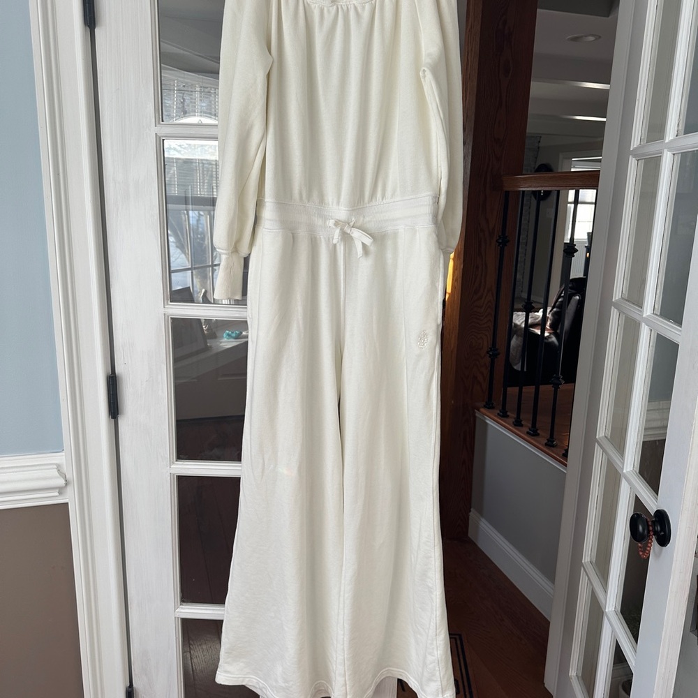 Free People off shoulder Cream Jumpsuit
